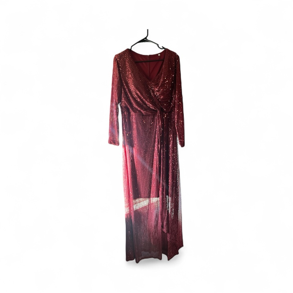 Elegant Red Sequin Wrap Dress